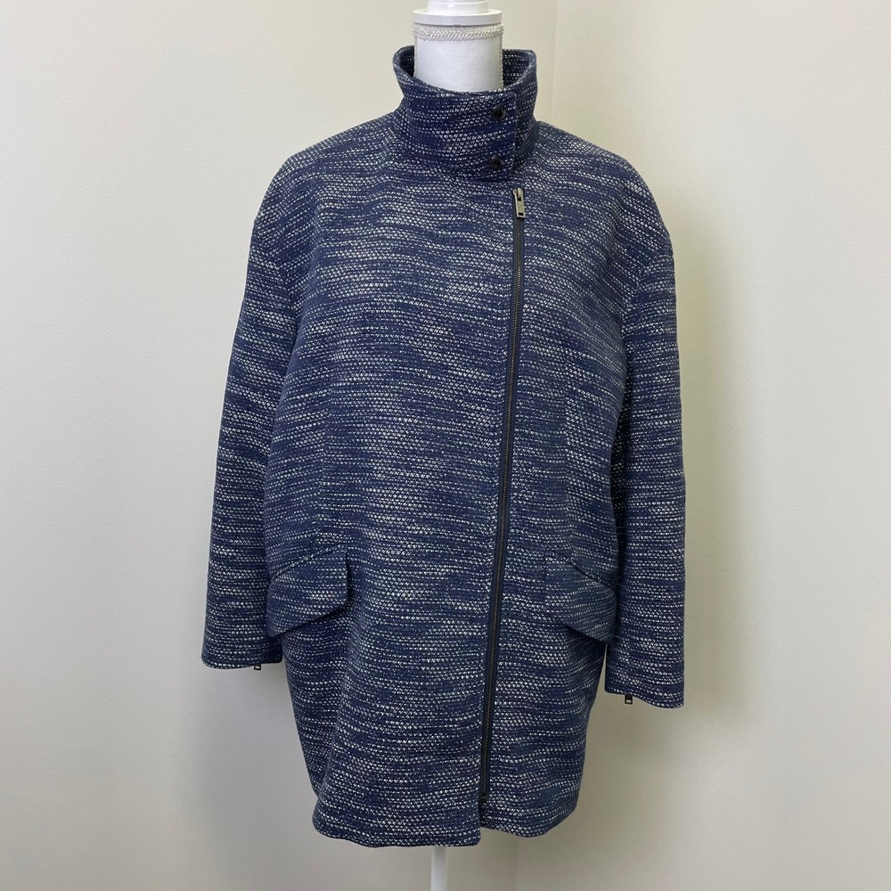 NWT Banana Republic Navy Blue Funnel Neck Textured Asymmetrical Zip  Coat Small